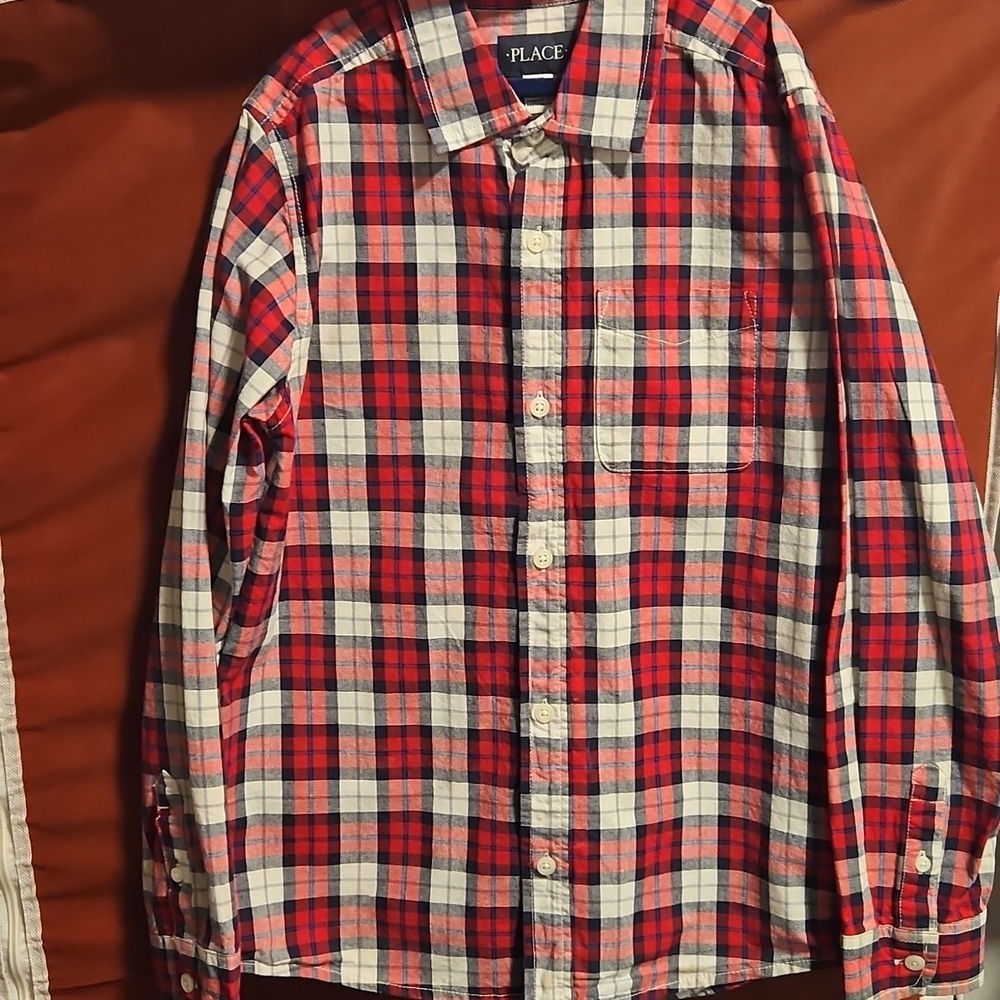 The Children's Place Long Sleeve Plaid Button-Up - Youth Large 10-12
